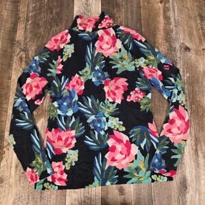 Icelandic Design Merino Wool Ski Sweater Vail Quarter Zip Floral Med Base Layer